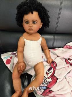 28 Toddler Girl Reborn Doll Painted Kit Rooted Afro Hair Dark Skin Unassembled