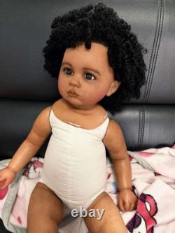 28 Toddler Girl Reborn Doll Painted Kit Rooted Afro Hair Dark Skin Unassembled