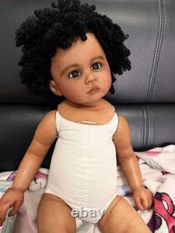28 Toddler Girl Reborn Doll Painted Kit Rooted Afro Hair Dark Skin Unassembled