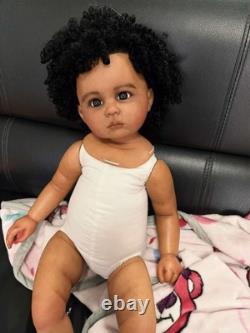 28 Toddler Girl Reborn Doll Painted Kit Rooted Afro Hair Dark Skin Unassembled
