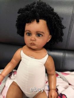 28 Toddler Girl Reborn Doll Painted Kit Rooted Afro Hair Dark Skin Unassembled
