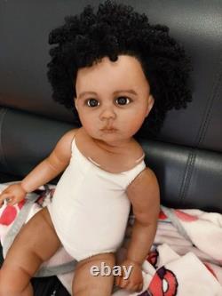 28 Toddler Girl Reborn Doll Painted Kit Rooted Afro Hair Dark Skin Unassembled