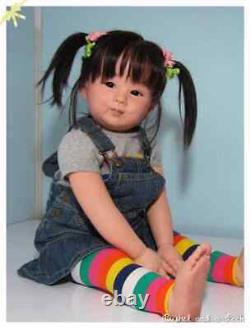 28in Artist Painted Reborn Baby Dolls Black Hair Bangs Toddler Girl Toy Gifts