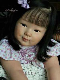 28in Artist Painted Reborn Baby Dolls Black Hair Bangs Toddler Girl Toy Gifts