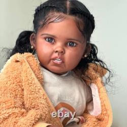 28in Dark Skin Girl Toddler Reborn Dolls Rooted Hair African Handmade Toys Gift