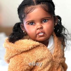 28in Dark Skin Girl Toddler Reborn Dolls Rooted Hair African Handmade Toys Gift