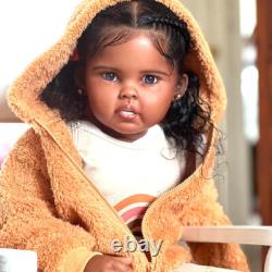 28in Dark Skin Girl Toddler Reborn Dolls Rooted Hair African Handmade Toys Gift
