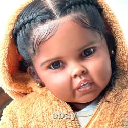 28in Dark Skin Girl Toddler Reborn Dolls Rooted Hair African Handmade Toys Gift
