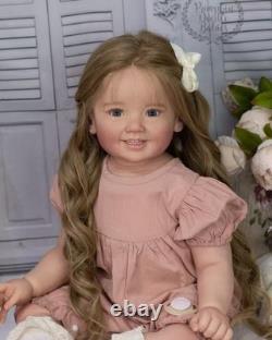 28in Finished Toddler Girl Reborn Baby Doll Hand-Rooted Curly Hair Lifelike Gift