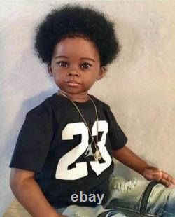 28in Lifelike Reborn Baby Doll Dark Skin Toddler Boy Girl Hand-Rooted Afro Hair