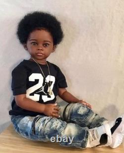 28in Lifelike Reborn Baby Doll Dark Skin Toddler Boy Girl Hand-Rooted Afro Hair