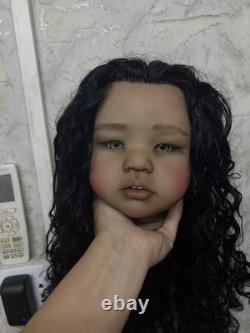 28in Painted Reborn Baby Doll Kit Dark Skin with Hand-Rooted Hair Toddler Girl Toy