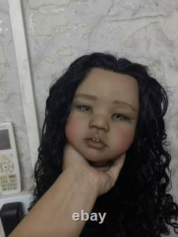 28in Painted Reborn Baby Doll Kit Dark Skin with Hand-Rooted Hair Toddler Girl Toy