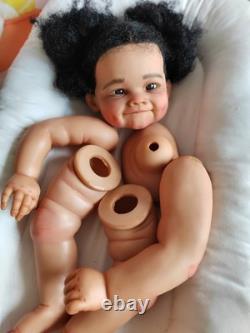 28in Painted Reborn Doll Kit Dark Skin Toddler African Girl Rooted Hair DIY Gift
