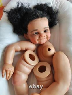 28in Painted Reborn Doll Kit Dark Skin Toddler African Girl Rooted Hair DIY Gift