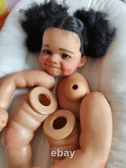 28in Painted Reborn Doll Kit Dark Skin Toddler African Girl Rooted Hair DIY Gift