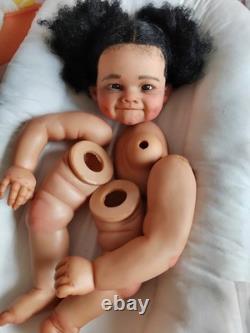 28in Painted Reborn Doll Kit Dark Skin Toddler African Girl Rooted Hair DIY Gift