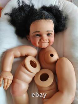 28in Painted Reborn Doll Kit Dark Skin Toddler African Girl Rooted Hair DIY Gift