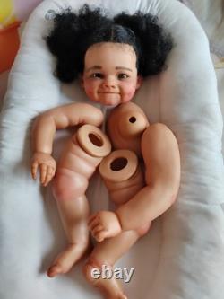 28in Painted Reborn Doll Kit Dark Skin Toddler African Girl Rooted Hair DIY Gift