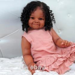 28in Reborn Dolls Dark Skin Girl African Toddler Hand-Rooted Hair Realistic Gift