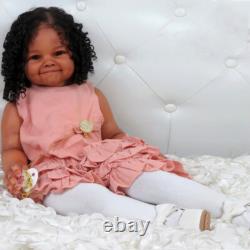 28in Reborn Dolls Dark Skin Girl African Toddler Hand-Rooted Hair Realistic Gift