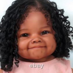 28in Reborn Dolls Dark Skin Girl African Toddler Hand-Rooted Hair Realistic Gift