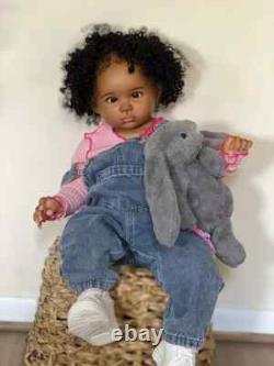 28in Reborn Dolls Toddler Baby With Hand-Rooted Afro Hair Dark Skin African Girl
