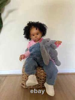 28in Reborn Dolls Toddler Baby With Hand-Rooted Afro Hair Dark Skin African Girl