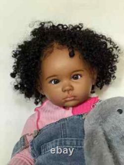 28in Reborn Dolls Toddler Baby With Hand-Rooted Afro Hair Dark Skin African Girl