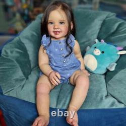 28inch Handmade Reborn Baby Doll Girl Brown Hair 3D Skin Finished Toddler Gift