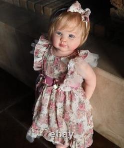 28inch Lifelike Cuddly Reborn Baby Girl Doll Rooted Hair Vinyl Toy Handmade Gift