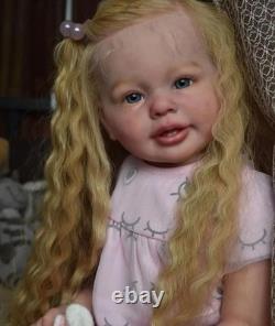 28inch Lifelike Toddler Girl Reborn Baby Doll Rooted Curly Hair Handmade Gift