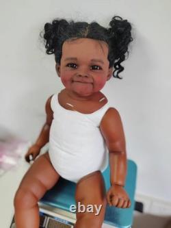 28inch Painted Reborn Doll Kit Black Skin Toddler Girl Rooted Hair Collect Toys