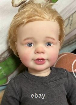 28inch Toddler Boy Reborn Baby Doll Rooted Blonde Hair Blue Eyes Toy Girls Gifts