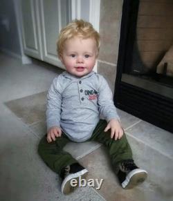28inch Toddler Boy Reborn Baby Doll Rooted Blonde Hair Blue Eyes Toy Girls Gifts