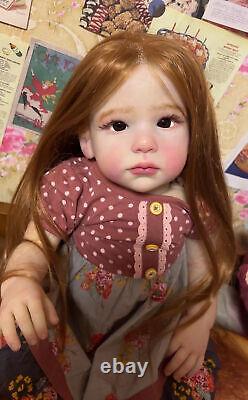 28inch Toddler Reborn Baby Doll Rooted Long Hair Girl Artist Handmade Toys Gift
