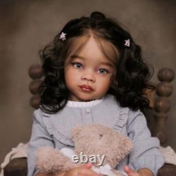30 Finished Reborn Baby Doll Dark Skin Toddler Girl Curly Hair Handmade Gift