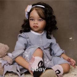 30 Finished Reborn Baby Doll Dark Skin Toddler Girl Curly Hair Handmade Gift