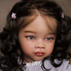 30 Finished Reborn Baby Doll Dark Skin Toddler Girl Curly Hair Handmade Gift