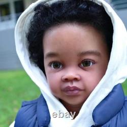 30 Realistic Reborn Baby Doll Black Skin Toddler Boy Curly Hair Cloth Body Gift