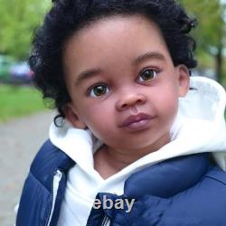 30 Realistic Reborn Baby Doll Black Skin Toddler Boy Curly Hair Cloth Body Gift