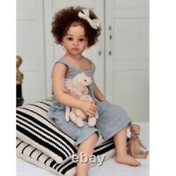 30 Reborn Baby Doll Finished Toddler Girl Hand-Rooted Hair Handmade Black Skin