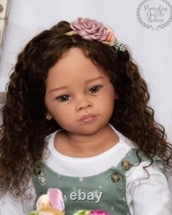 30 Toddler Painted Reborn Doll Kit Rooted Curly Hair Unassembled Dark Skin Girl