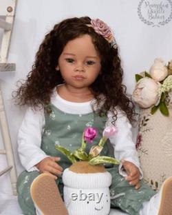 30 Toddler Painted Reborn Doll Kit Rooted Curly Hair Unassembled Dark Skin Girl