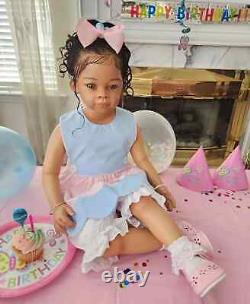 30in Dark Skin Reborn Baby Doll Girl Toddler Rooted Hair Artist Painted Gift Toy