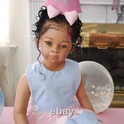 30in Dark Skin Reborn Baby Doll Girl Toddler Rooted Hair Artist Painted Gift Toy