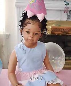 30in Dark Skin Reborn Baby Doll Girl Toddler Rooted Hair Artist Painted Gift Toy