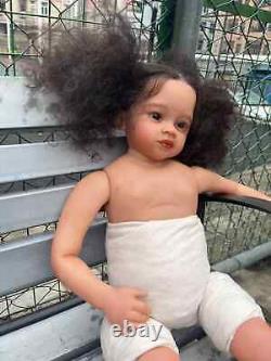 30in Reborn Baby Dolls Dark Brown Skin Finished Toddler Rooted Hair African Girl