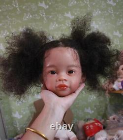 30in Reborn Baby Dolls Dark Brown Skin Finished Toddler Rooted Hair African Girl