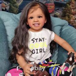 30inch Painted Reborn Baby Doll Kit Lifelike Black Hair Toddler Girl Dolls Gifts